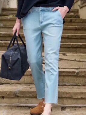 Frank & Eileen Wicklow Light Wash Denim Pants Raw Hem Size 10